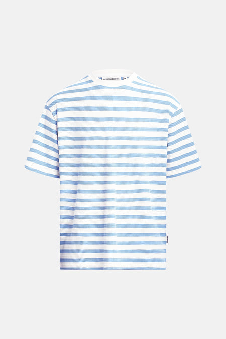 Wit en blauw gestreept T-shirt van REDEFINED REBEL met korte mouwen en geribbelde textuur.