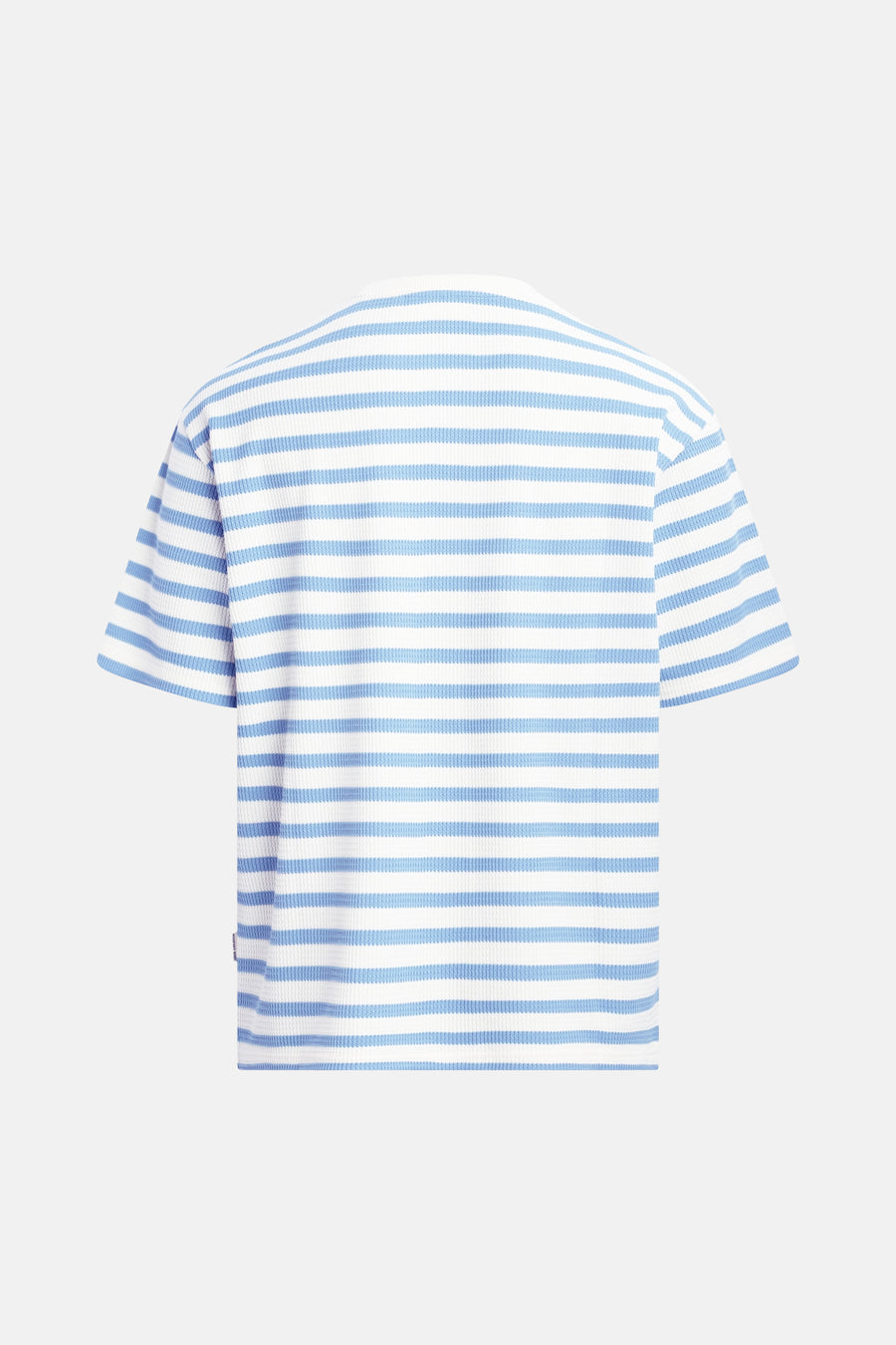 T-shirt rayé blanc et bleu clair de REDEFINED REBEL avec texture côtelée, manches courtes et vue arrière.