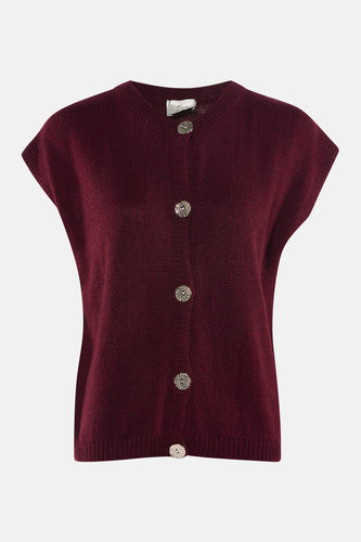 Gilet de Bordeaux de Terra di Siena, avec des manches courtes et une texture fine tricotée.