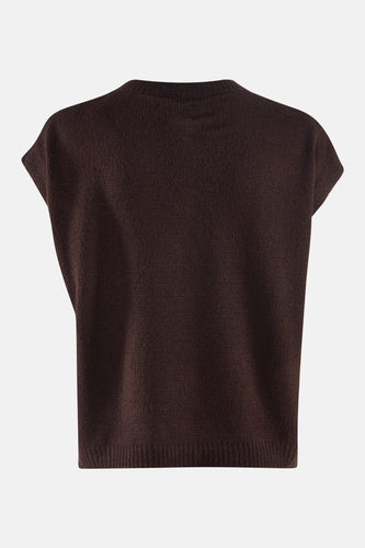 Bruin vest van Terra di Siena, gebreide textuur en een mouwloos ontwerp.