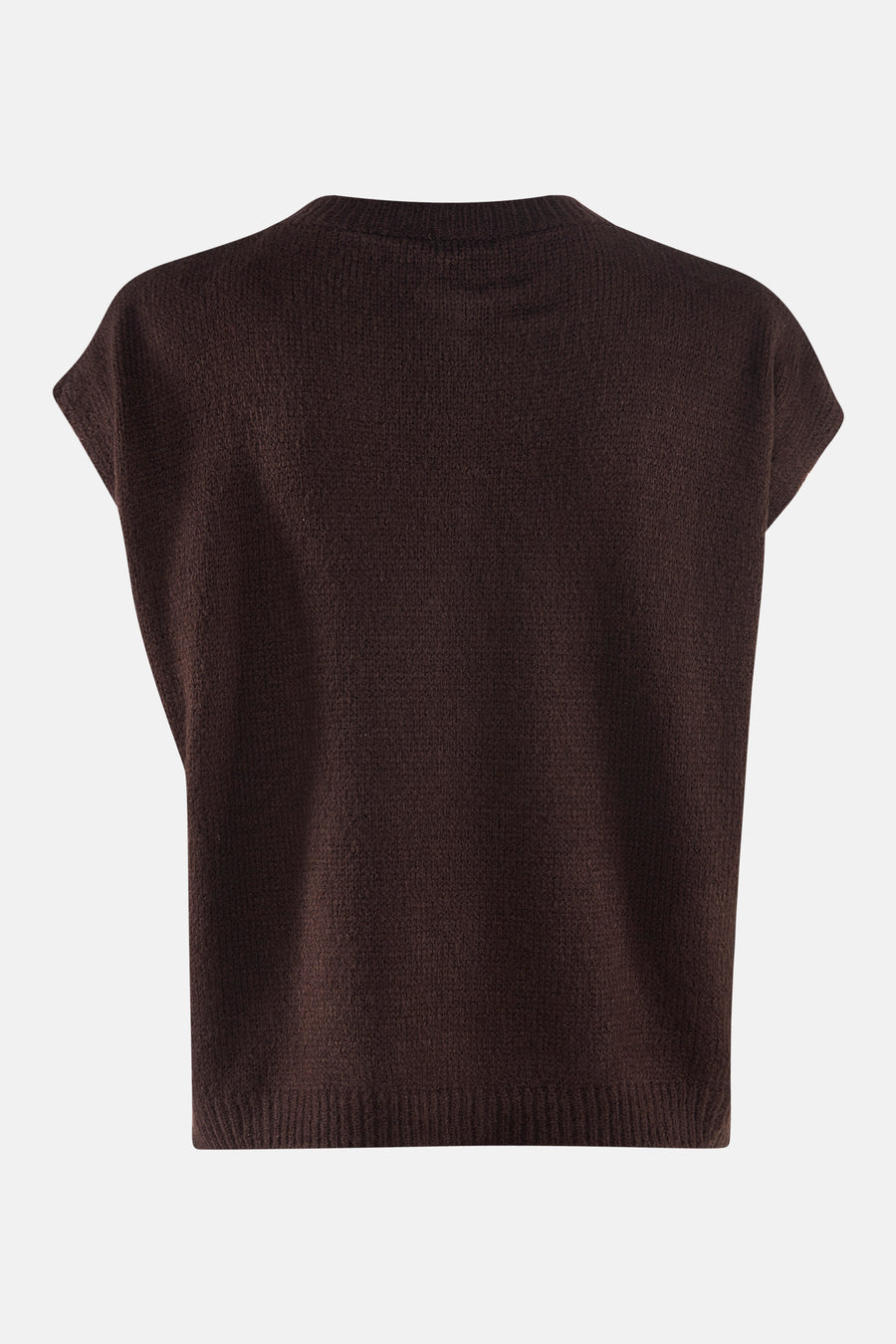 Bruin vest van Terra di Siena, gebreide textuur en een mouwloos ontwerp.