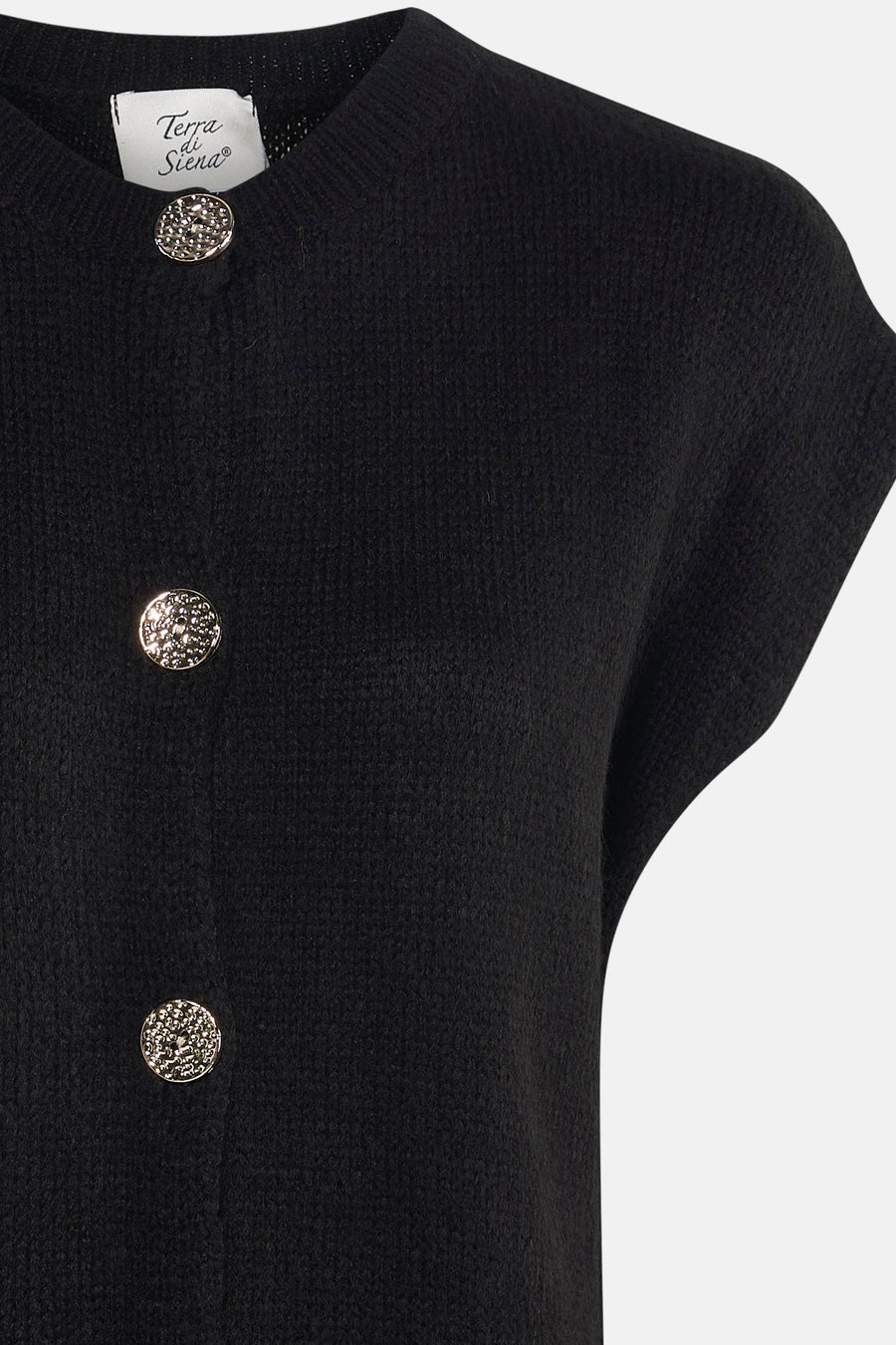 Zwarte cardigan van Terra di Siena met zilverkleurige knopen.