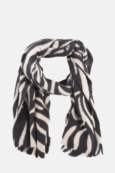 Chapeau d'hiver noir de Morgan de Toi avec un motif ondulé abstrait en beige et noir.