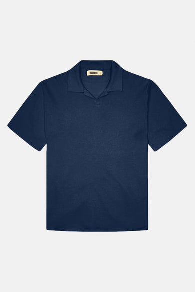 Polo bleu à manches courtes de WOODBIRD, en tissu uni avec col ouvert.