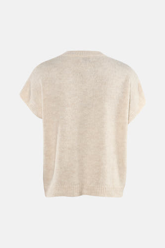Beige mouwloze giletkorte van Terra di Siena, met een fijngebreide textuur en een ronde halslijn.
