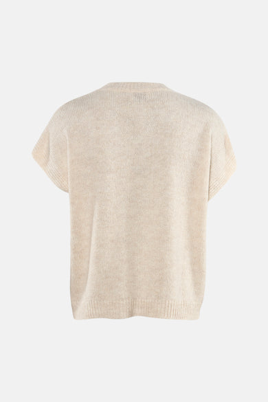 Gilet court sans manches beige de Terra di Siena, avec une texture finement tricotée et un col rond.