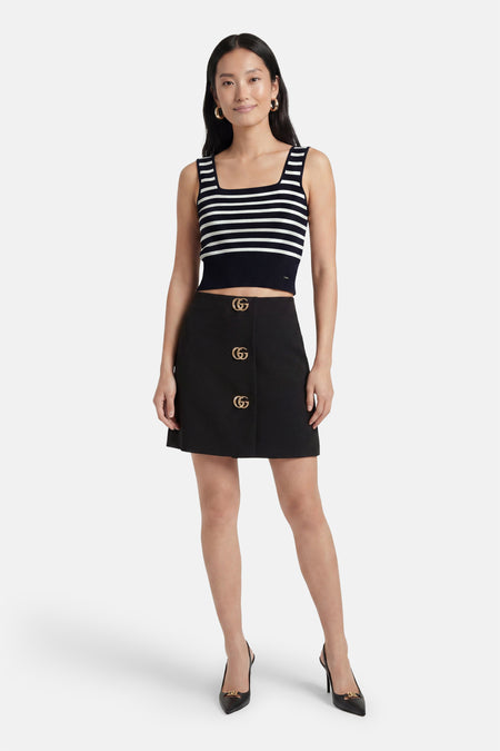 Débardeur rayé bleu de Morgan De Toi, un crop top avec un décolleté carré.