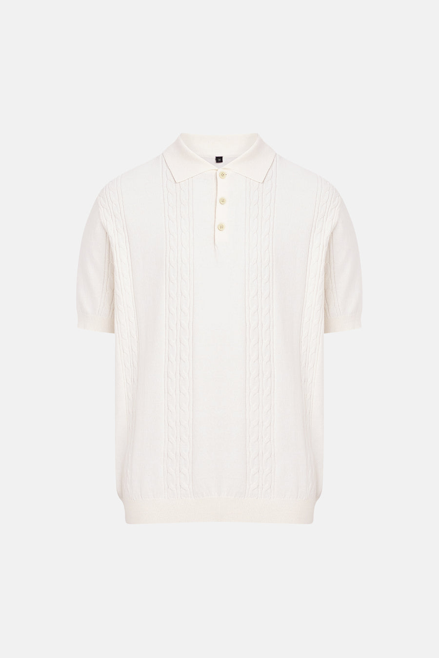 Polo écru de REDEFINED REBEL avec motif torsadé, manches courtes et fermeture à trois boutons.