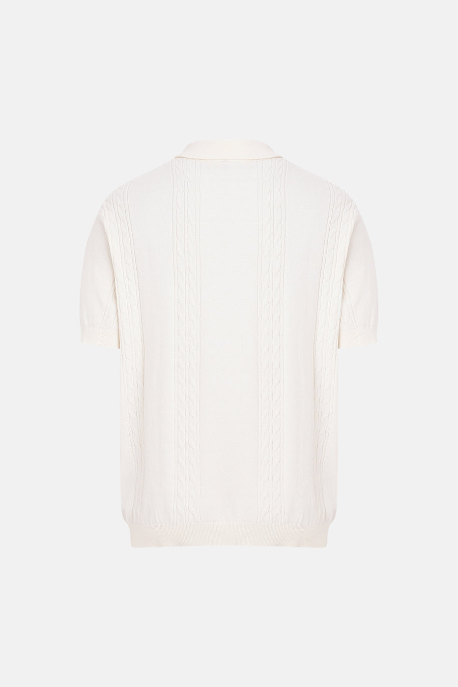 Polo en tricot écru de REDEFINED REBEL avec motif torsadé et manches courtes, dos visible.