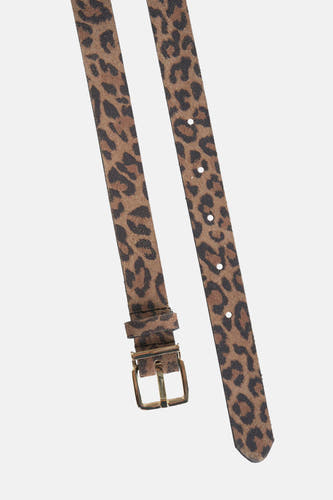 Bruine riem van Legend met een luipaardprint en een goudkleurige gesp.
