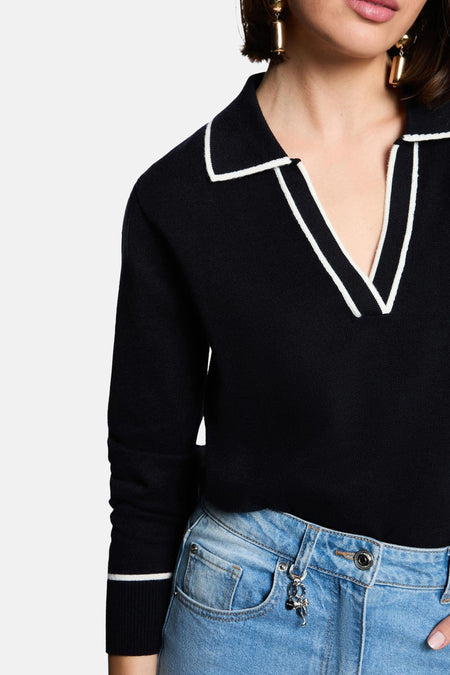 Pull col V - bleu