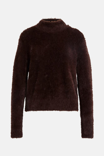 Pull marron avec col rond de Morgan De Toi, en une douce texture veloutée.