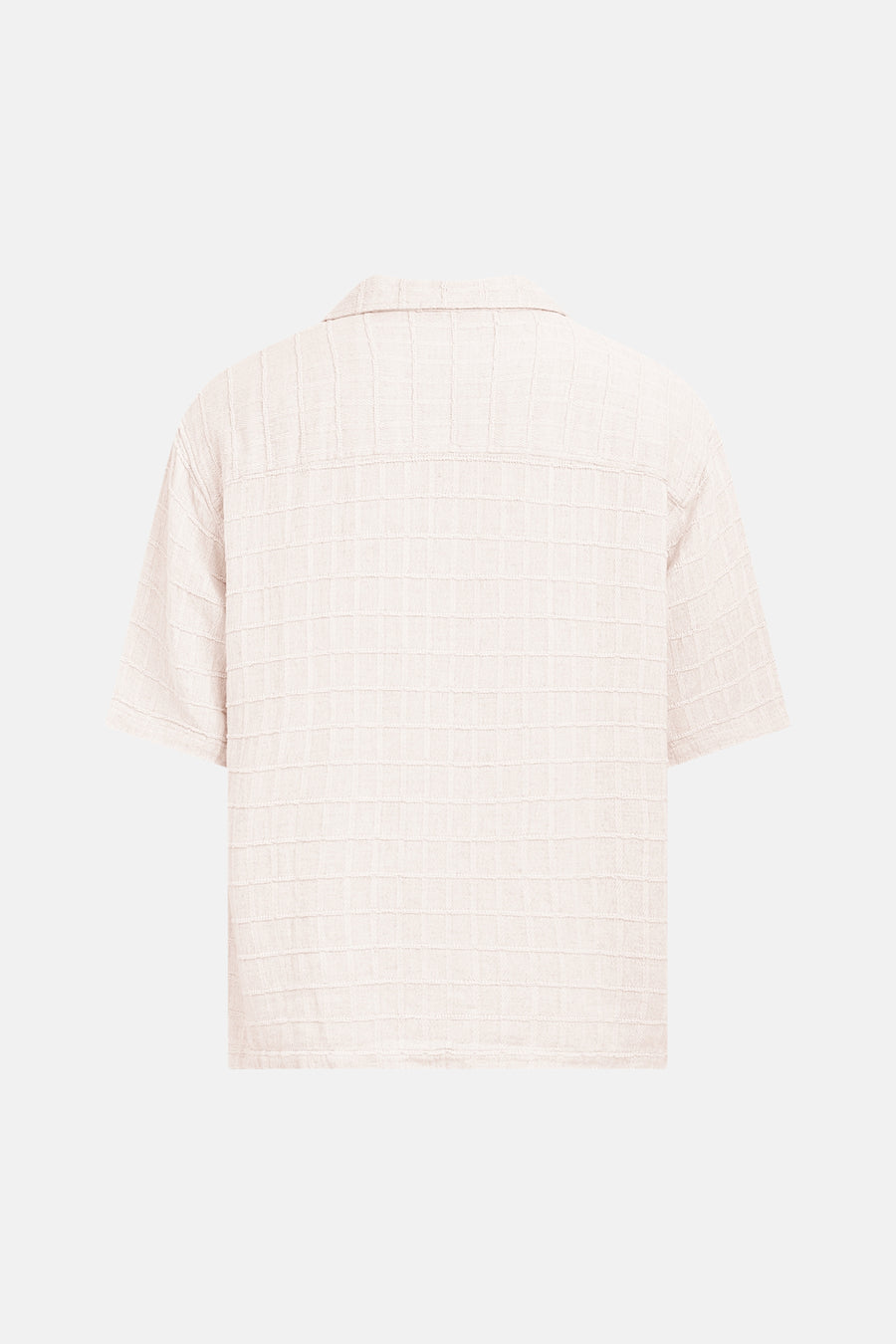 Chemise beige à manches courtes de REDEFINED REBEL, avec motif à carreaux tissé, vue arrière.