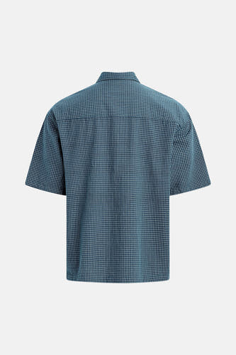 Chemise vert foncé à motif à fines carreaux de REDEFINED REBEL, vue arrière avec manches courtes et col.