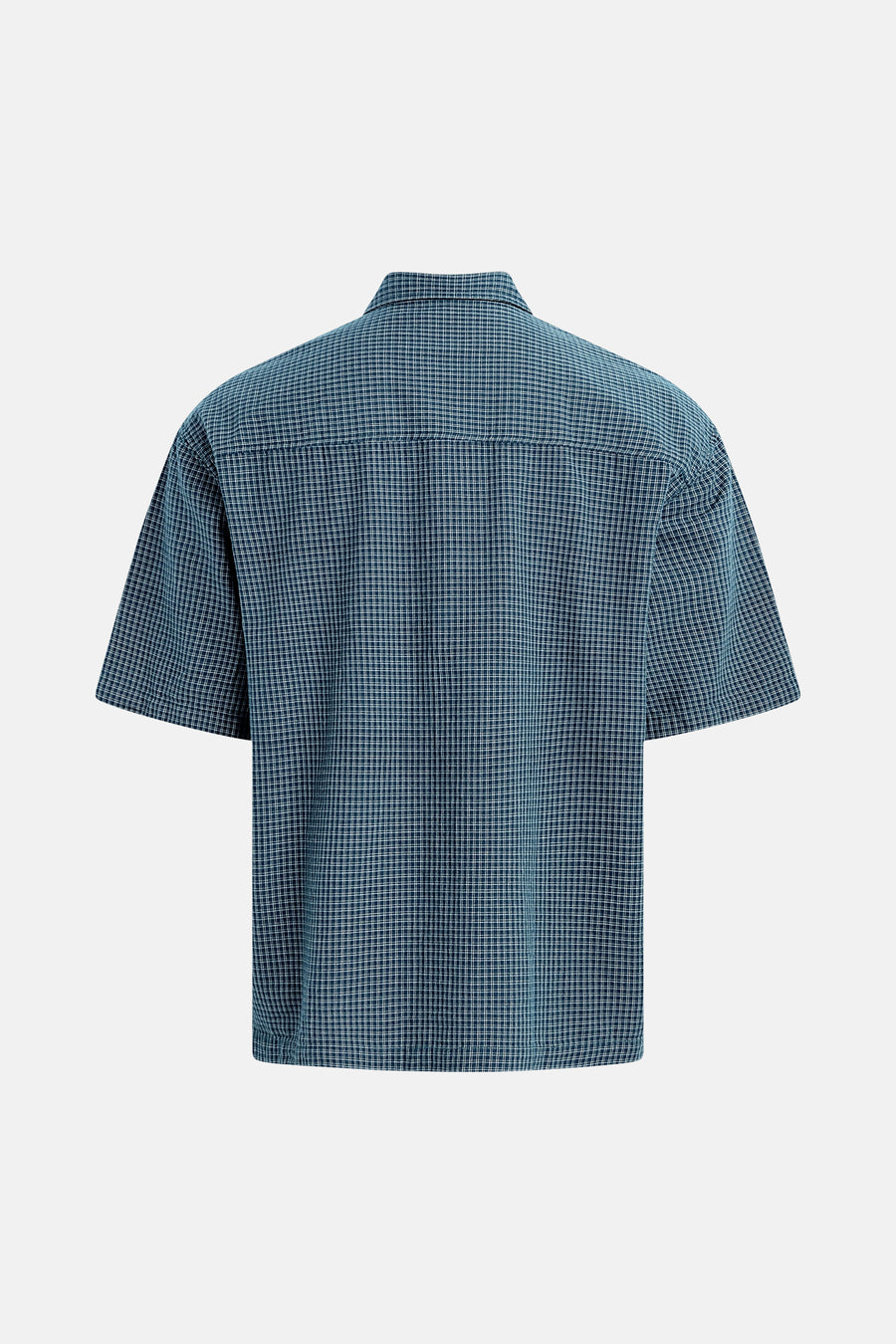Chemise vert foncé à motif à fines carreaux de REDEFINED REBEL, vue arrière avec manches courtes et col.
