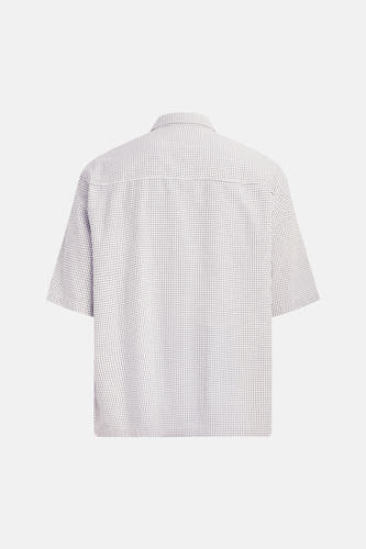 Chemise blanche à manches courtes de REDEFINED REBEL avec motif à carreaux multicolore, dos plat.