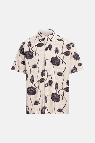 Multicolor korte mouwen overhemd van REDEFINED REBEL met zwart-wit bloemenprint en textuur, front view