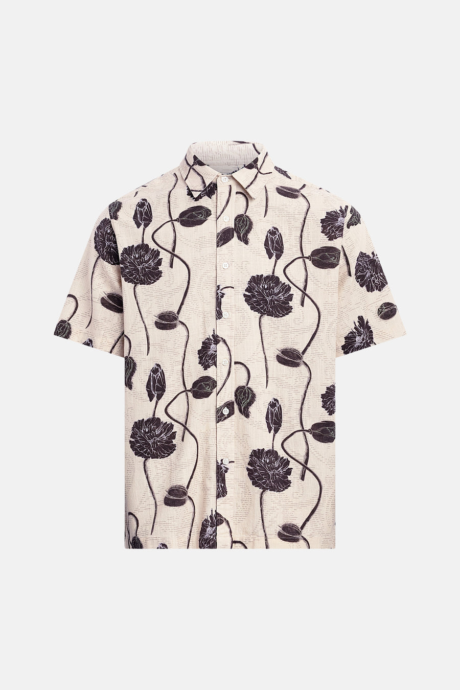 Multicolor korte mouwen overhemd van REDEFINED REBEL met zwart-wit bloemenprint en textuur, front view