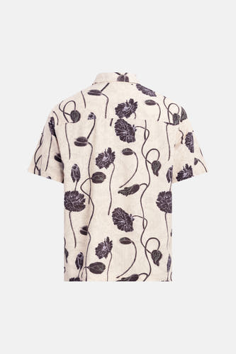 Multicolor korte mouwen overhemd van REDEFINED REBEL, crèmekleurig met donkere bloemenprint, rugzijde, textuurrijke stof