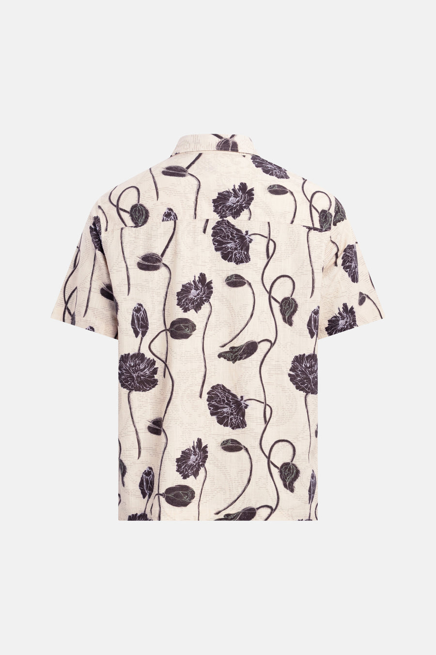Multicolor korte mouwen overhemd van REDEFINED REBEL, crèmekleurig met donkere bloemenprint, rugzijde, textuurrijke stof