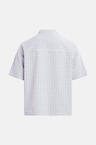 Blauw geruit korte mouwen overhemd van REDEFINED REBEL, achterkant met gestreepte textuur, losse pasvorm
