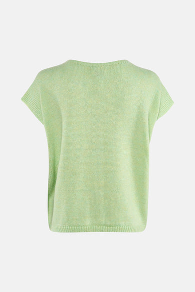Groene gilet van Terra di Siena, met een gebreide textuur en korte mouwen.

