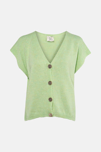 Groen gilet van Terra di Siena met knoopsluiting, korte mouwen en fijne breistructuur.
