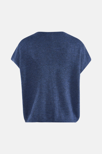Blauw gilet van Terra di Siena, met een gebreide textuur en korte mouwen.
