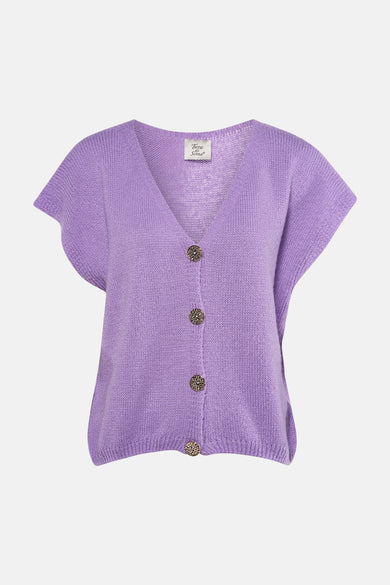 Paars gilet van Terra di Siena, met korte mouwen en knoopsluiting.