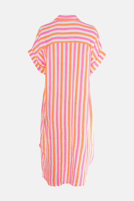 Multikleurige jurk met korte mouwen van Terra di Siena, met een gestreept patroon.