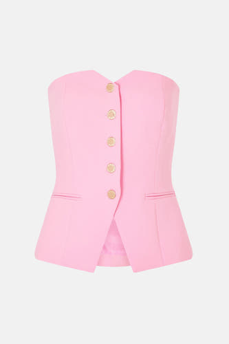 Gilet rose de Morgan De Toi avec boutons dorés et poches à revers, un ajout élégant à toute garde-robe.