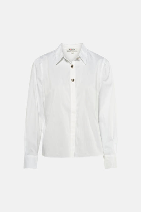 Wit hemd met korte mouwen van Morgan de Toi, met hartvormige knopen en lange mouwen.