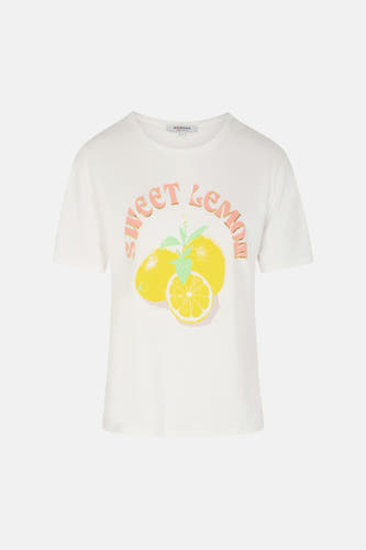 T-shirt blanc Morgan De Toi avec imprimé citrons et le texte 'Sweet Lemon'.