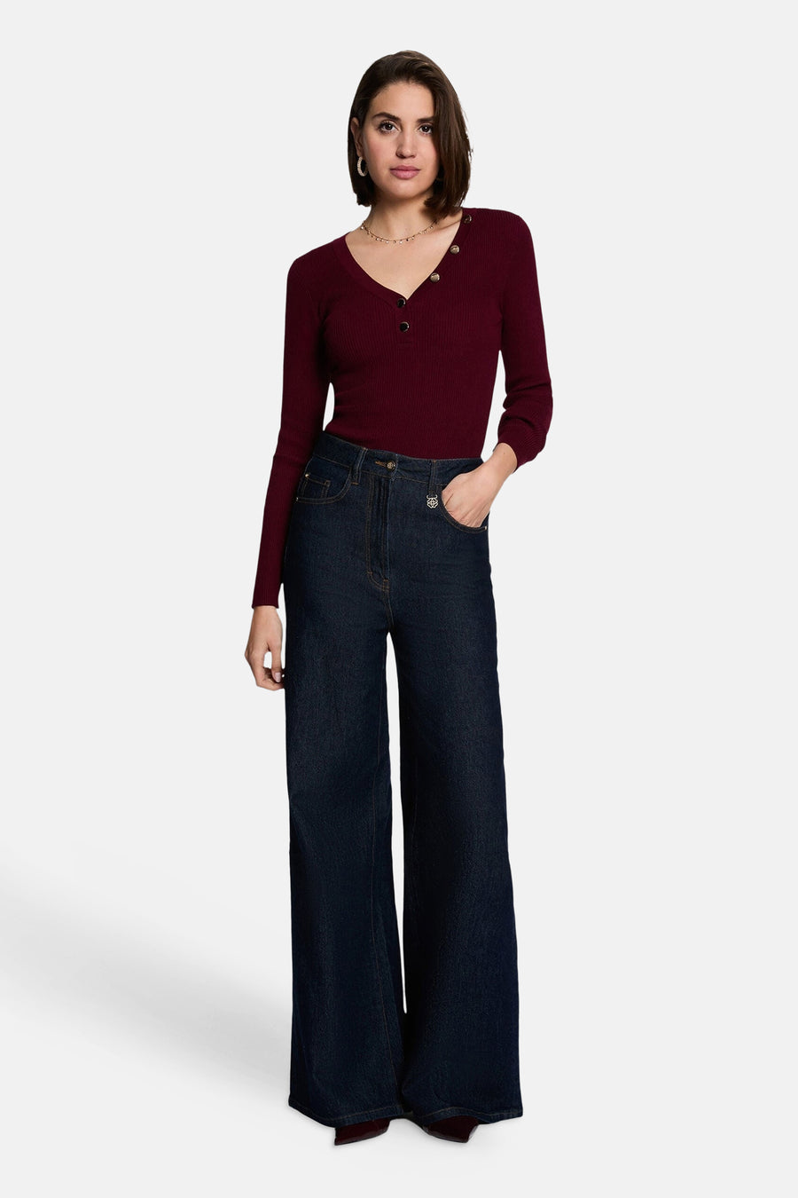 Pull col V - rouge