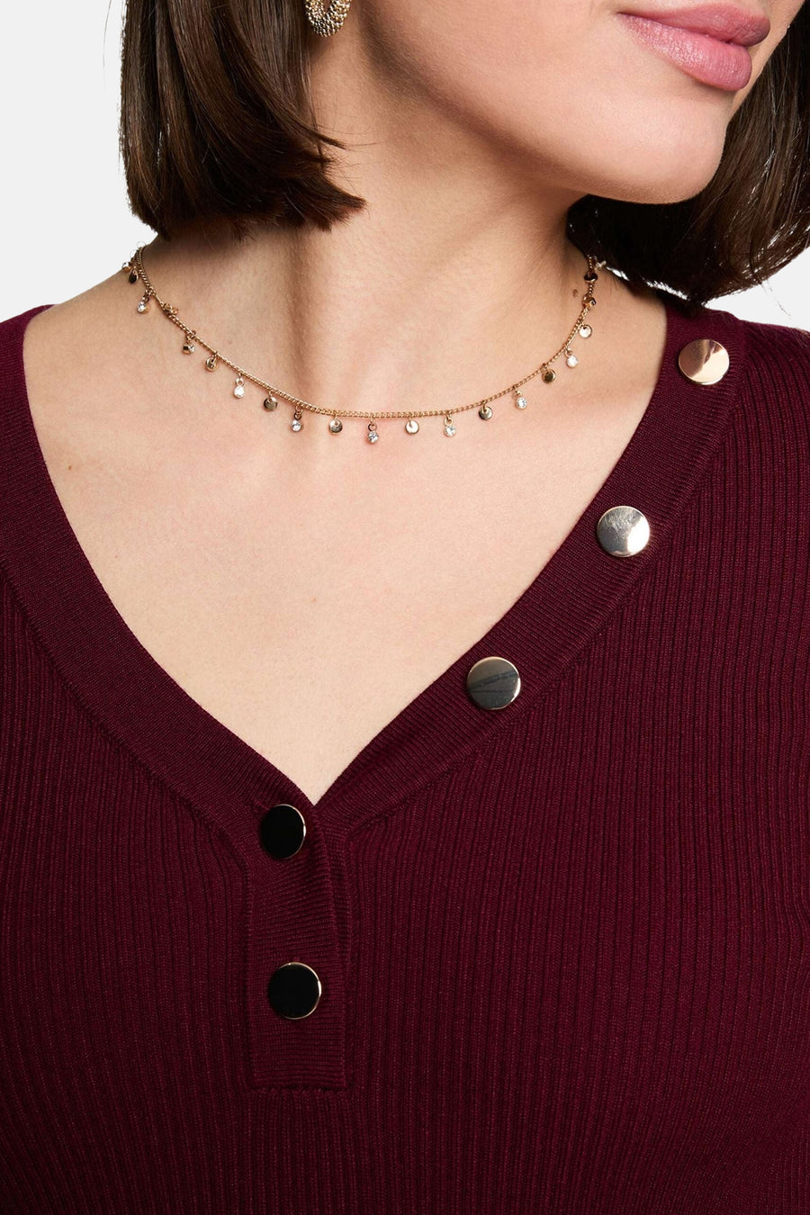 Pull col V - rouge