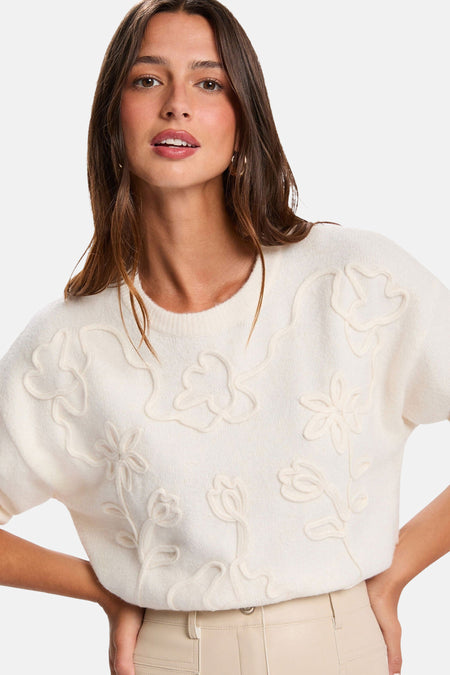 Pull met ronde hals - ecru