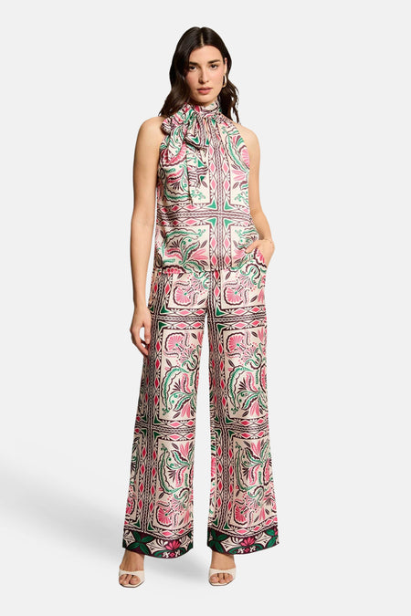 Chemisier sans manches multicolore de Morgan De Toi, avec un motif géométrique et floral saisissant et un détail de bouton au col.