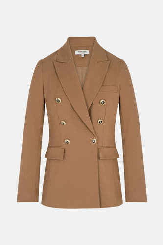 Bruine blazer van Morgan De Toi, met gouden knopen en steekzakken.