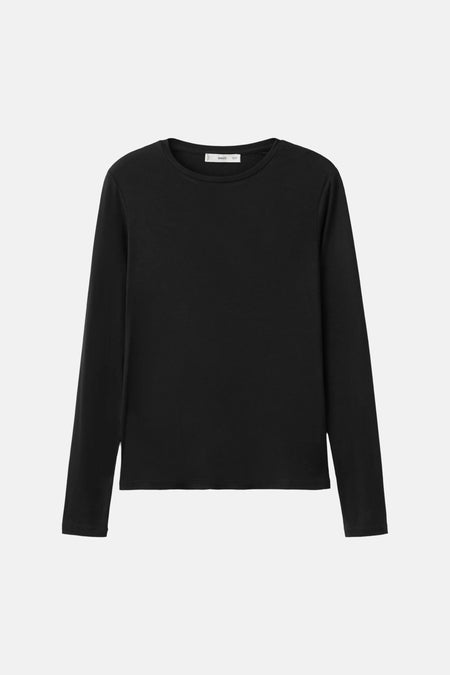 Zwart T-shirt met lange mouwen van MANGO, met ronde hals.