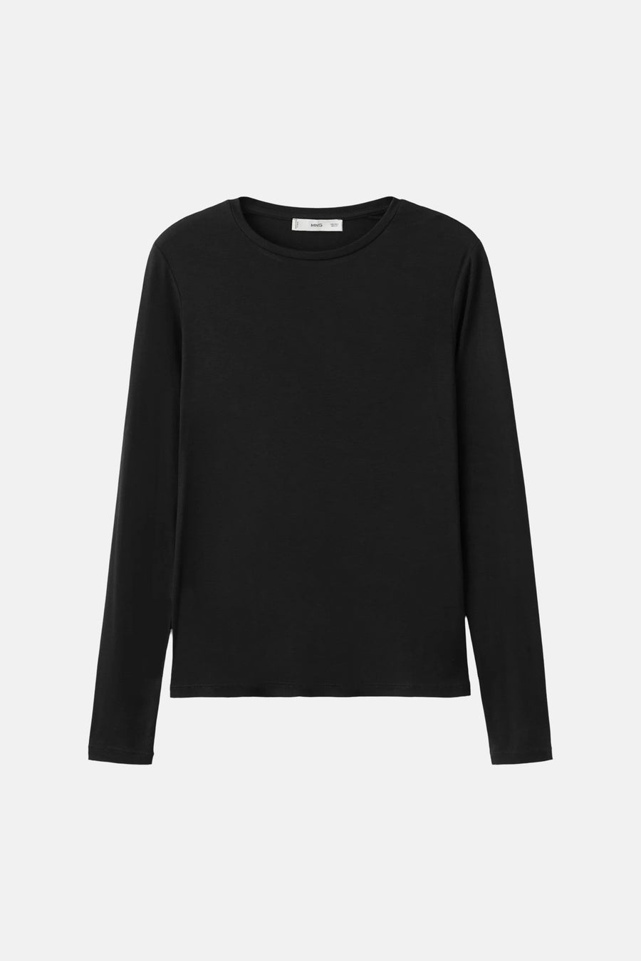 Zwart T-shirt met lange mouwen van MANGO, met ronde hals.