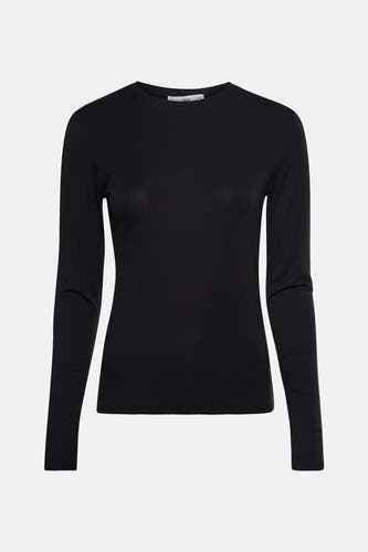 Zwart shirt met lange mouwen van MANGO, effen en met een ronde halslijn.