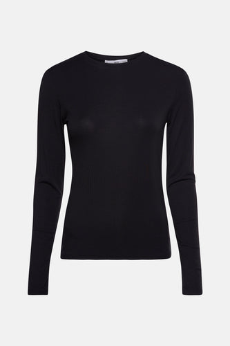 T-shirt noir à manches longues de MANGO, uni et avec une encolure ronde.