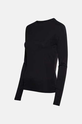 Zwart T-shirt met lange mouwen van MANGO, effen kleur en eenvoudige ronde halslijn.