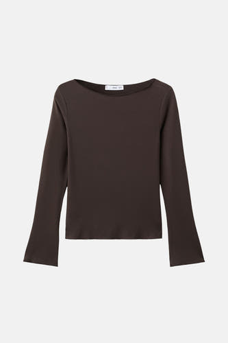 Bruin shirt met lange mouwen van MANGO, met een boothals en uitlopende mouwen.
