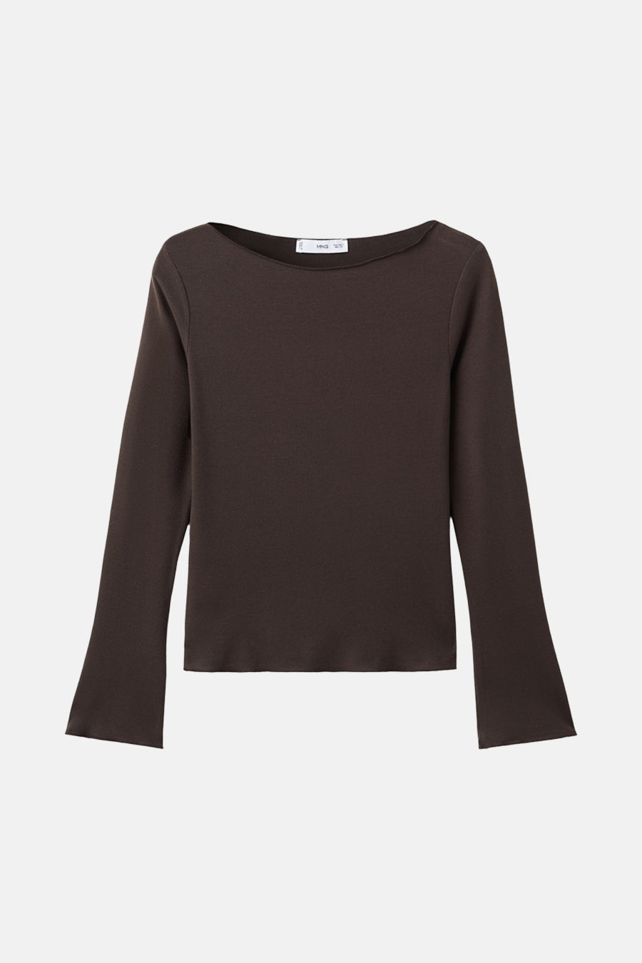 Bruin shirt met lange mouwen van MANGO, met een boothals en uitlopende mouwen.
