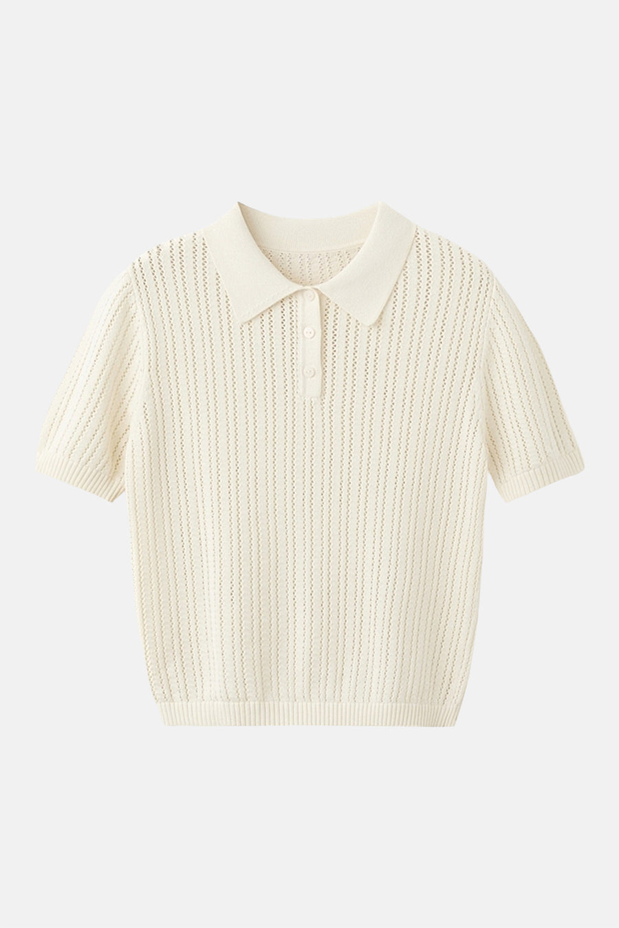 Polo beige de MANGO à manches courtes et au design ajouré.