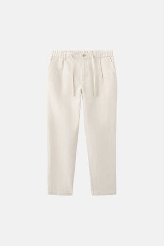 Ecru broek van MANGO met een elastische tailleband en trekkoord.