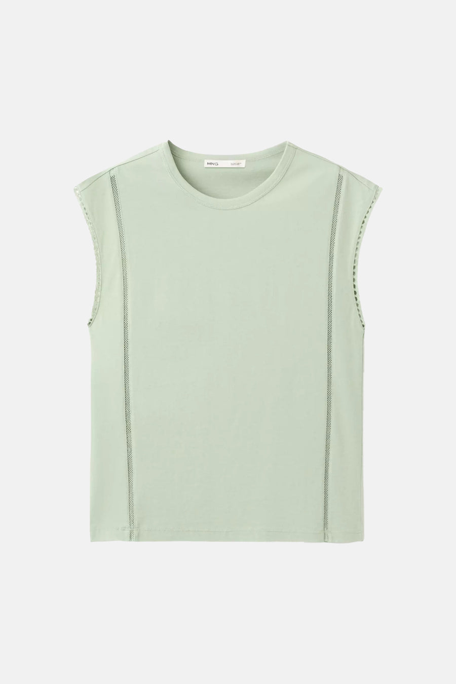 Groene mouwloze top van MANGO met mesh details aan de zijkanten, ronde hals, voorzijde weergave