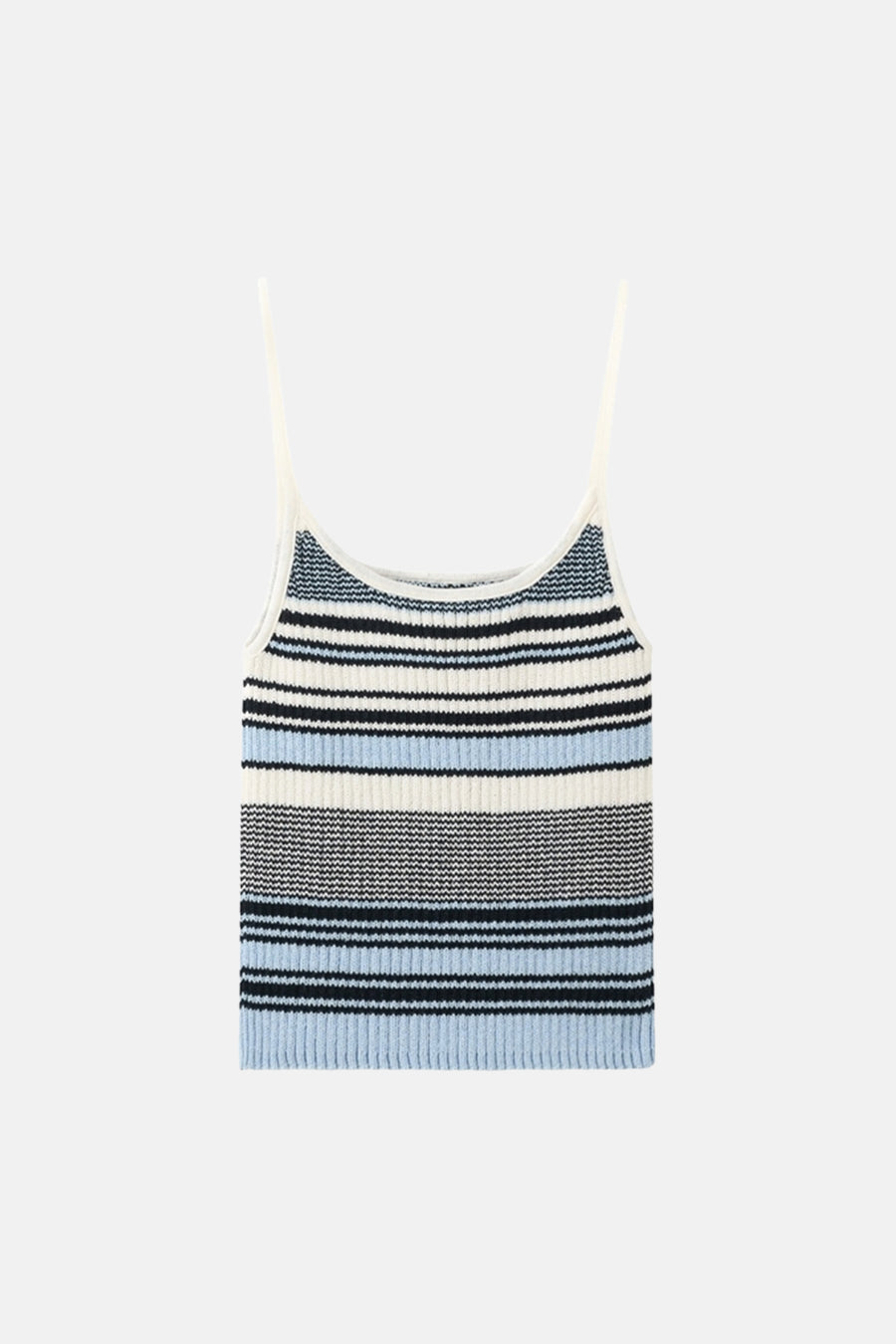 Haut multicolore à fines bretelles de MANGO, avec un motif rayé et une texture côtelée.