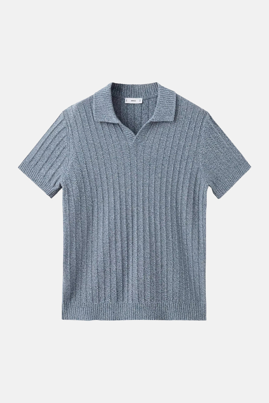 Blauwe gebreide polo met ribstructuur van MANGO, korte mouwen, front view